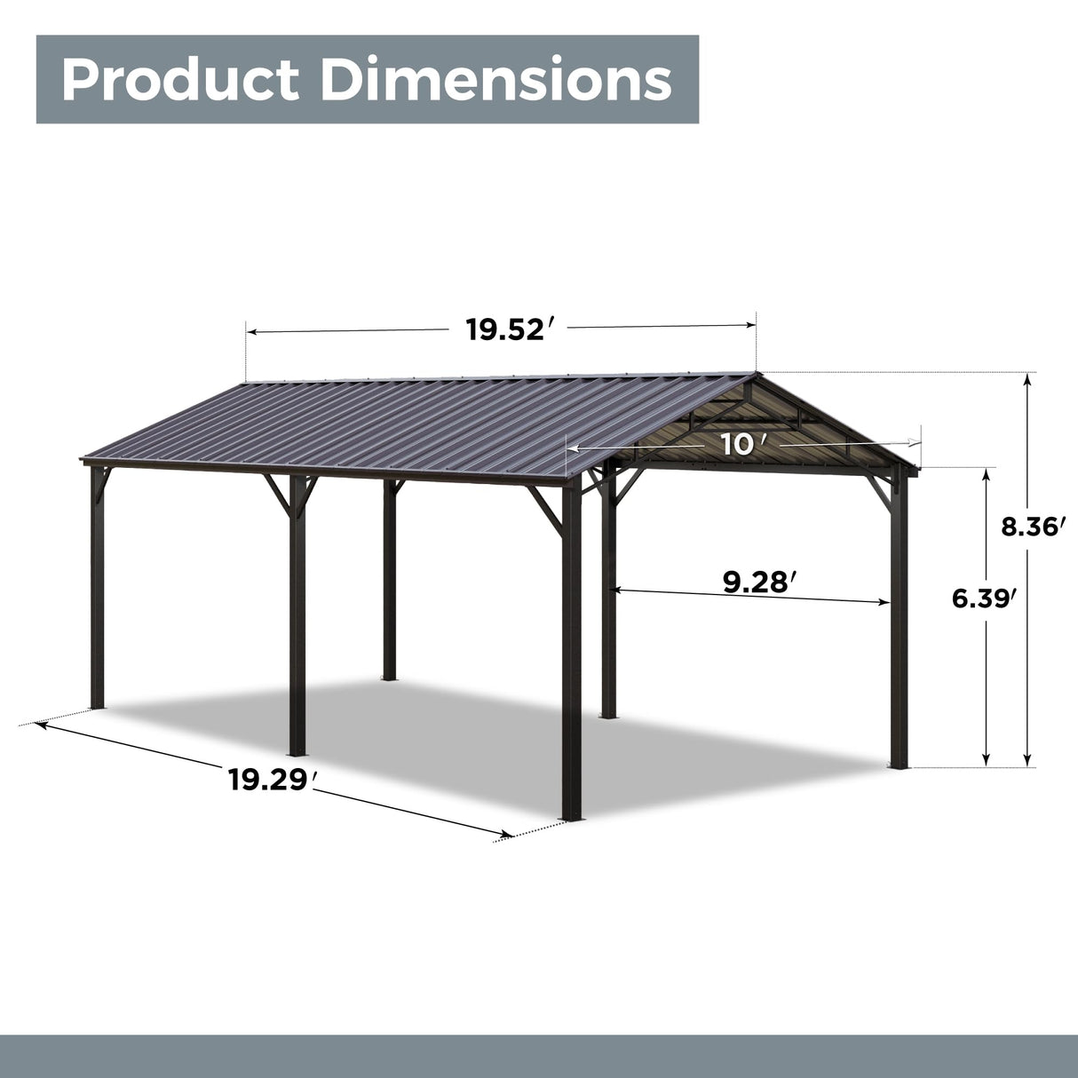 GREEN PARTY 10 x 20 ft Metal Carport Kits with Galvanized Steel Roof, Heavy Duty Metal Carport Canopy, Outdoor Car Tent Metal Garage Shelter for Car, SUV, Truck and Boats, Grey GREEN PARTY