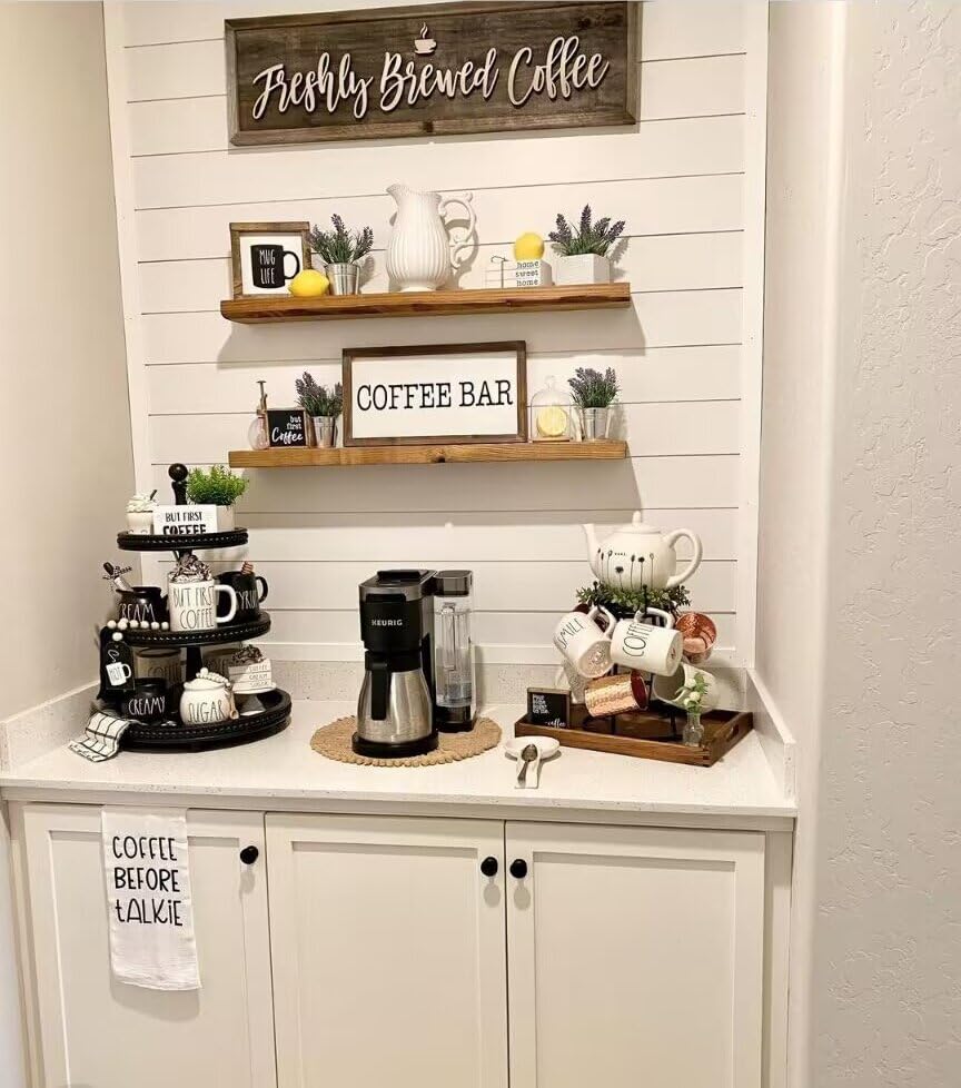 ROGMARS 36 Inches Long Walnut Floating Shelves,Rustic Solid Wood Farmhouse Wall Shelves with Invisible Brackets for Bathroom, Living Room, Bedroom, Kitchen Set of 2 ROGMARS