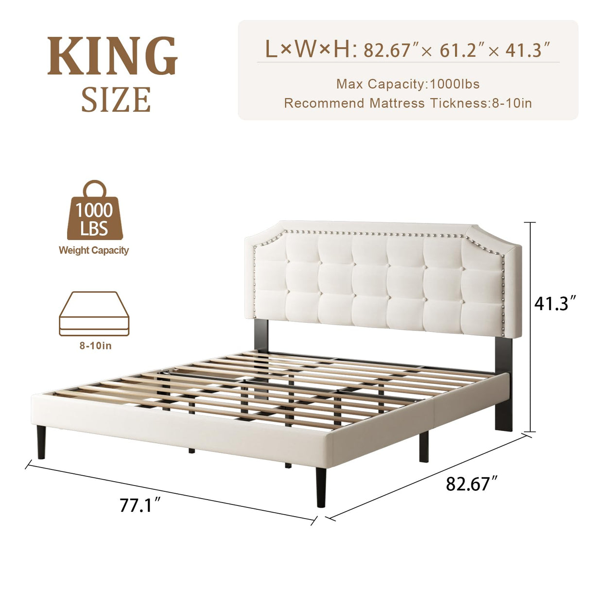 HAOARA King Size Bed Frame, King Size Platform Bed Frame with Upholstered Button Tufted Headboard, Strong Wood Slats, No Box Spring Needed, Mattress Foundation, Easy Assembly Beige HAOARA