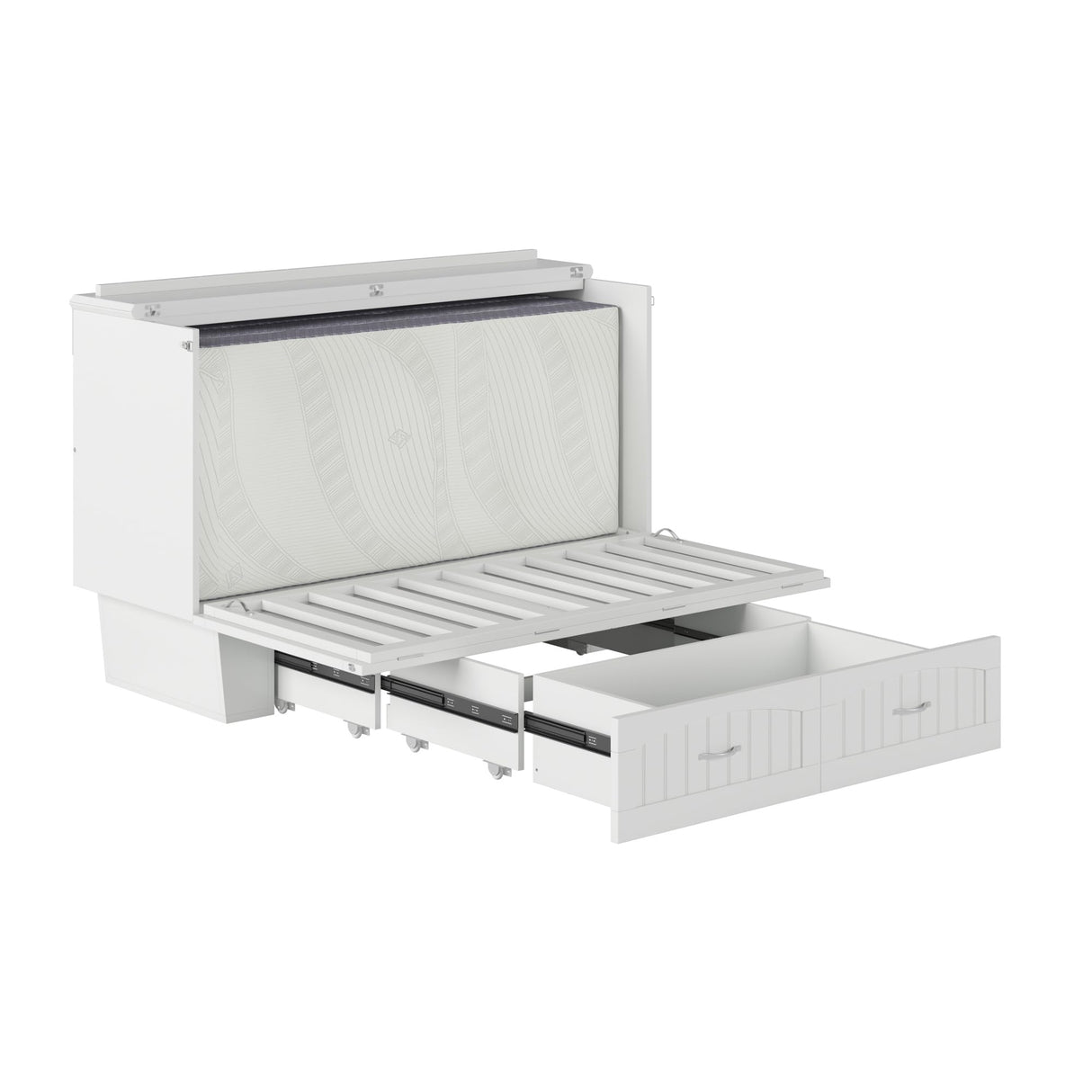 AFI, Nantucket Queen Murphy Bed Chest with Mattress, Storage Drawer and Built-In USB Charger, White AFI