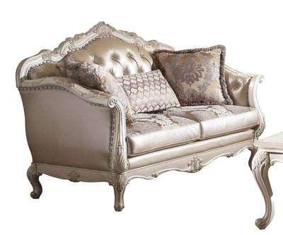 ACME Chantelle Loveseat w/3 Pillows - - Rose Gold PU/Fabric & Pearl White