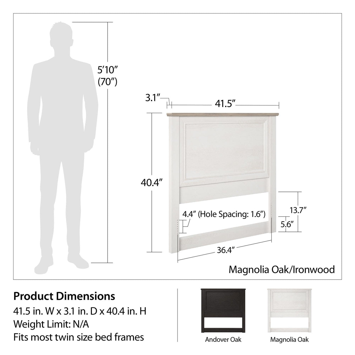 Ameriwood Home Hillview Twin Headboard, Ivory Oak Ameriwood Home