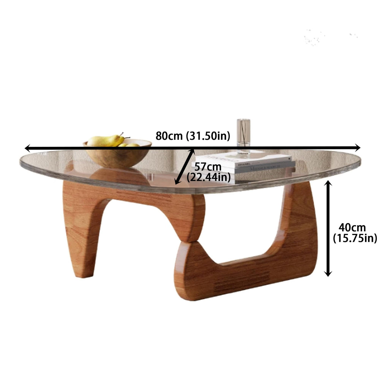 EASYSOUL Modern Glass Coffee Table, 32.68" D x 22.44" W x 15.75" H, Abstract Round Tea Tables for Living Room Home Office Industrial Cocktail Tables (Walnut-Clear Glass, 32.68") EASYSOUL