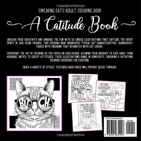 Swearing Cats: Catitude Adult Coloring Book for all Cat Lovers with Funny Kitty Memes and Humorous Doodles. Sassy Cats for Relaxation and Fun WoodArtSupply