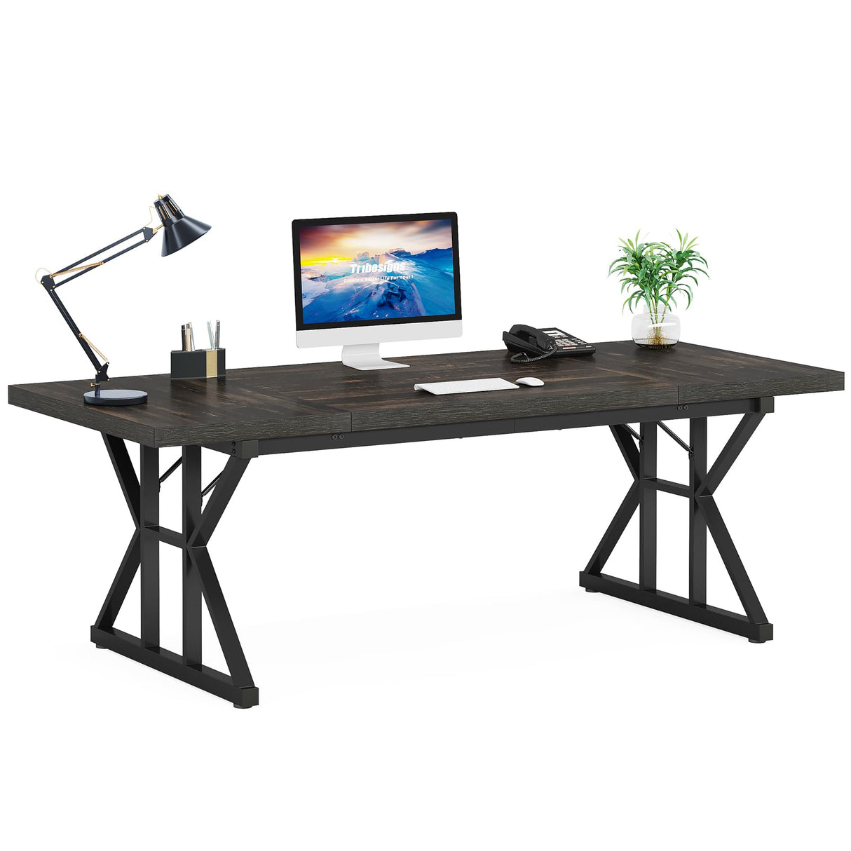 Tribesigns 70.8-Inch Executive Desk, Large Computer Office Desk Workstation, Modern Simple Style Laptop Desk Study Writing Table Business Furniture for Home Office (Black Oak, 70.8 Inch) Tribesigns
