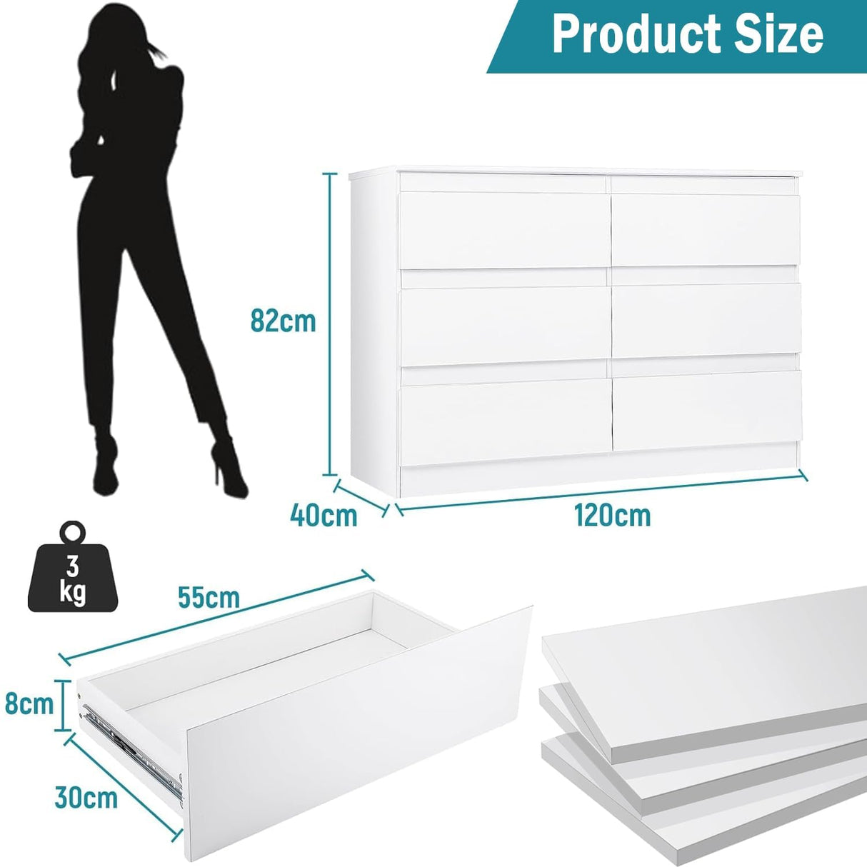 YORKING 6 Drawer Dresser for Bedroom,White Dresser,Wood Dresser,Dresser Set for Bedroom,Dressers and chests of Drawers Large Storage Cabinet,15.7" D x 47.2" W x 32.5" YORKING