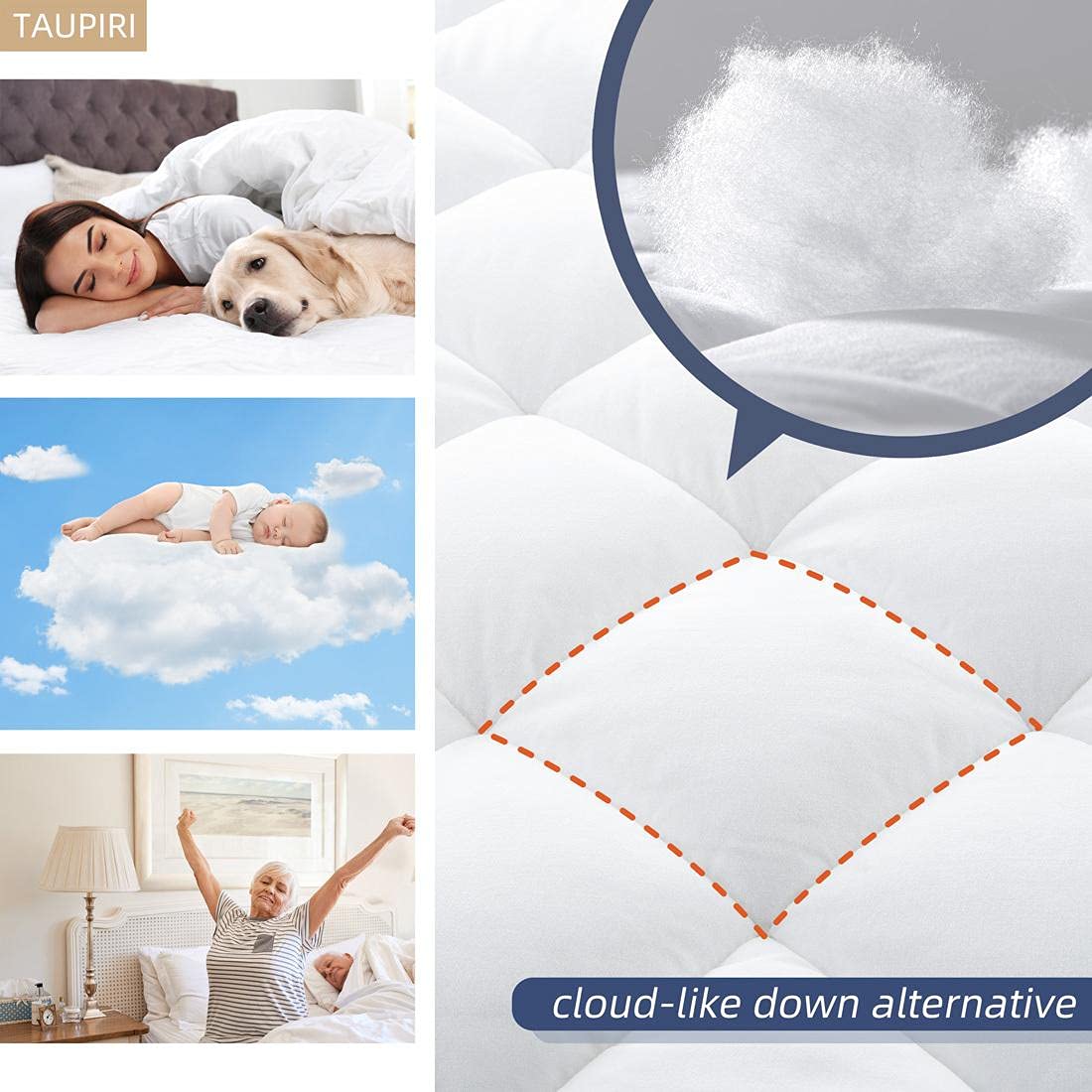 Taupiri King Quilted Mattress Pad Cover with Deep Pocket (8"-21"), Cooling Soft Pillowtop Mattress Cover, Down Alternative Mattress Protector Topper, White Taupiri