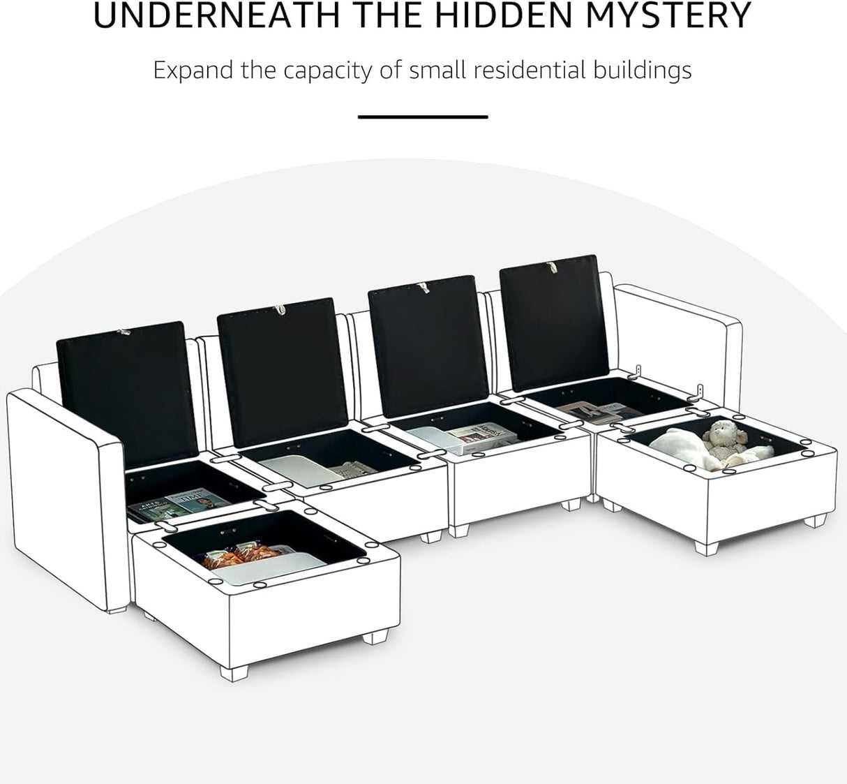 Wimarsbon Modular Sectional Fabric Sofa Set U Shaped Couch Reversible Chaise Modular Sectional Couch with Storage Ottoman, U Shaped Comfy Modular Sofa for Living Rome & Lounge (Brown) Wimarsbon