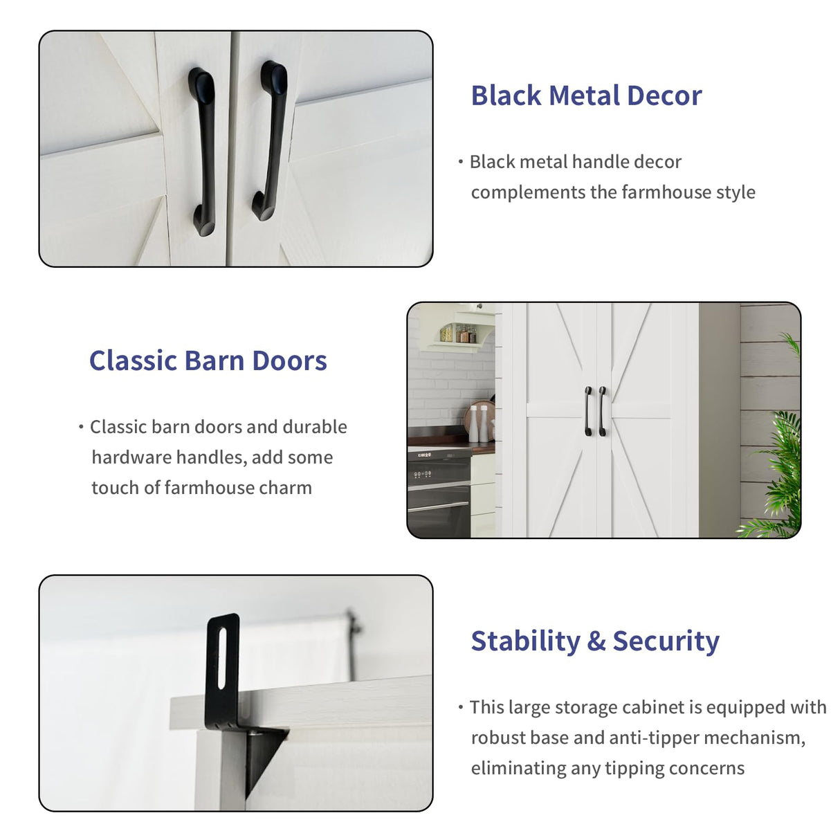 CARPETNAL 72" Tall Farmhouse Kitchen Pantry with Adjustable Shelves, Large Wood Storage Cabinet with Drawer & 2 Barn Doors, Freestanding Storage for Dining Room, Bathroom, Living Room, White, Set of 2 CARPETNAL