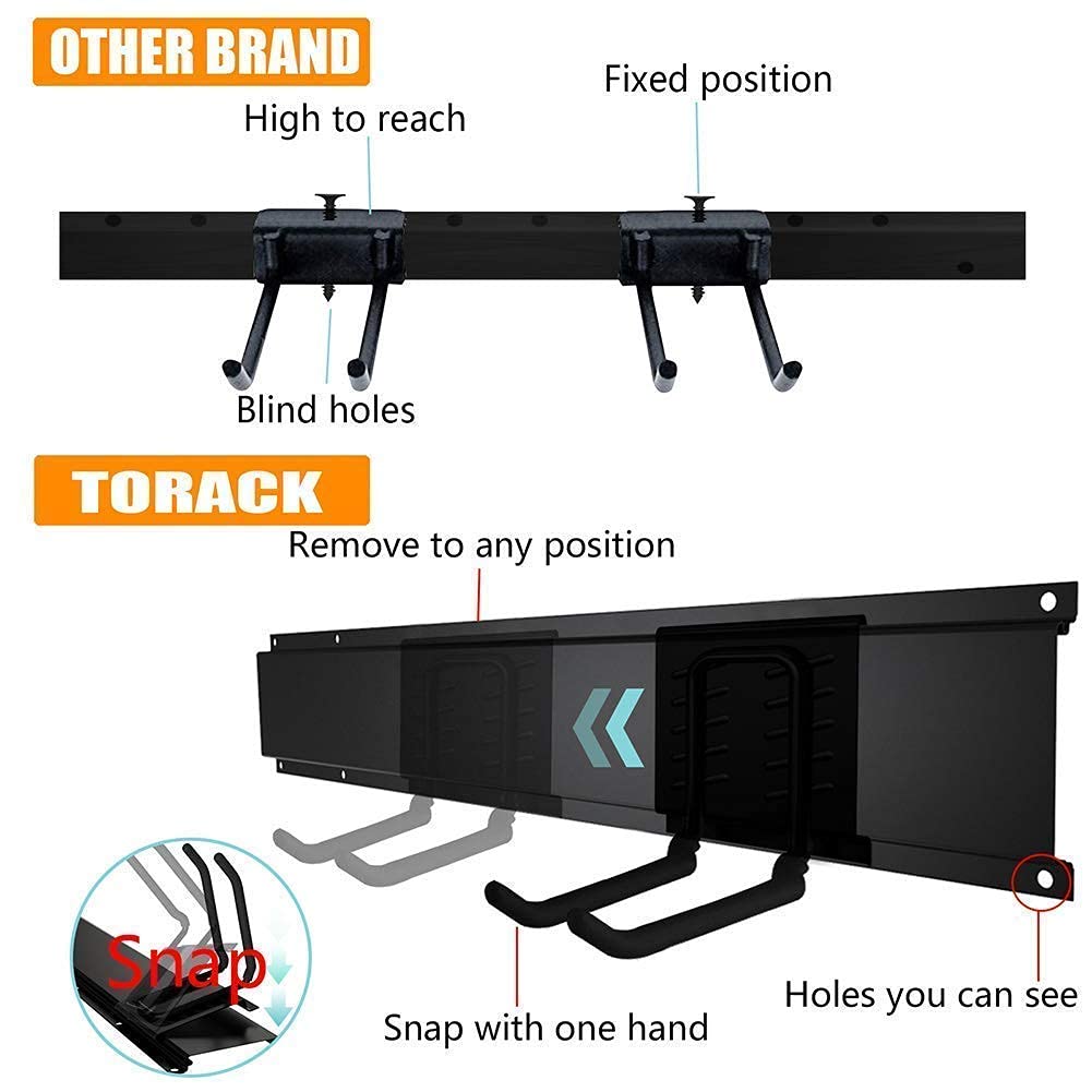 TORACK Tool Storage Rack, Heavy Duty Steel Garage Wall Mount Garden Tool Organizer for Ladders, Chairs, Shovels, Broom, Power tools (8-Pack 5.7"-11" Mixed Hooks, up to 800 lbs) TORACK