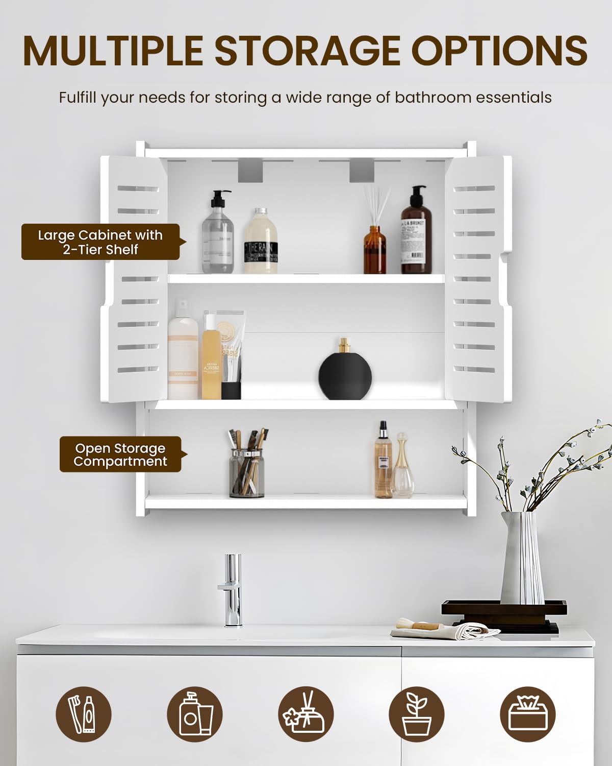 Frstem Bathroom Wall Cabinet, Wall Mounted Medicine Cabinet White Over The Toilet Storage Organizer Hanging Bathroom Cabinet for Bedroom Laundry Room Kitchen Bathroom,16.53" x 14.96" x 7.08" Frstem