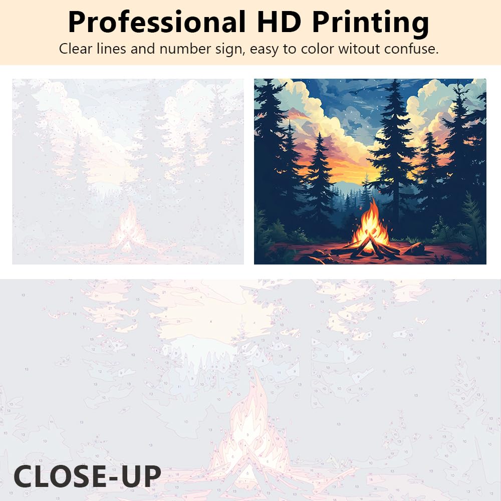 Forest Paint by Numbers Kit for Adults Enchanted Night - A Fiery Forest Adventure Under The Starry Sky Paint by Number, DIY Oil Painting Art Crafts for Home Wall Decoration, 16x20 Inch TUMOVO