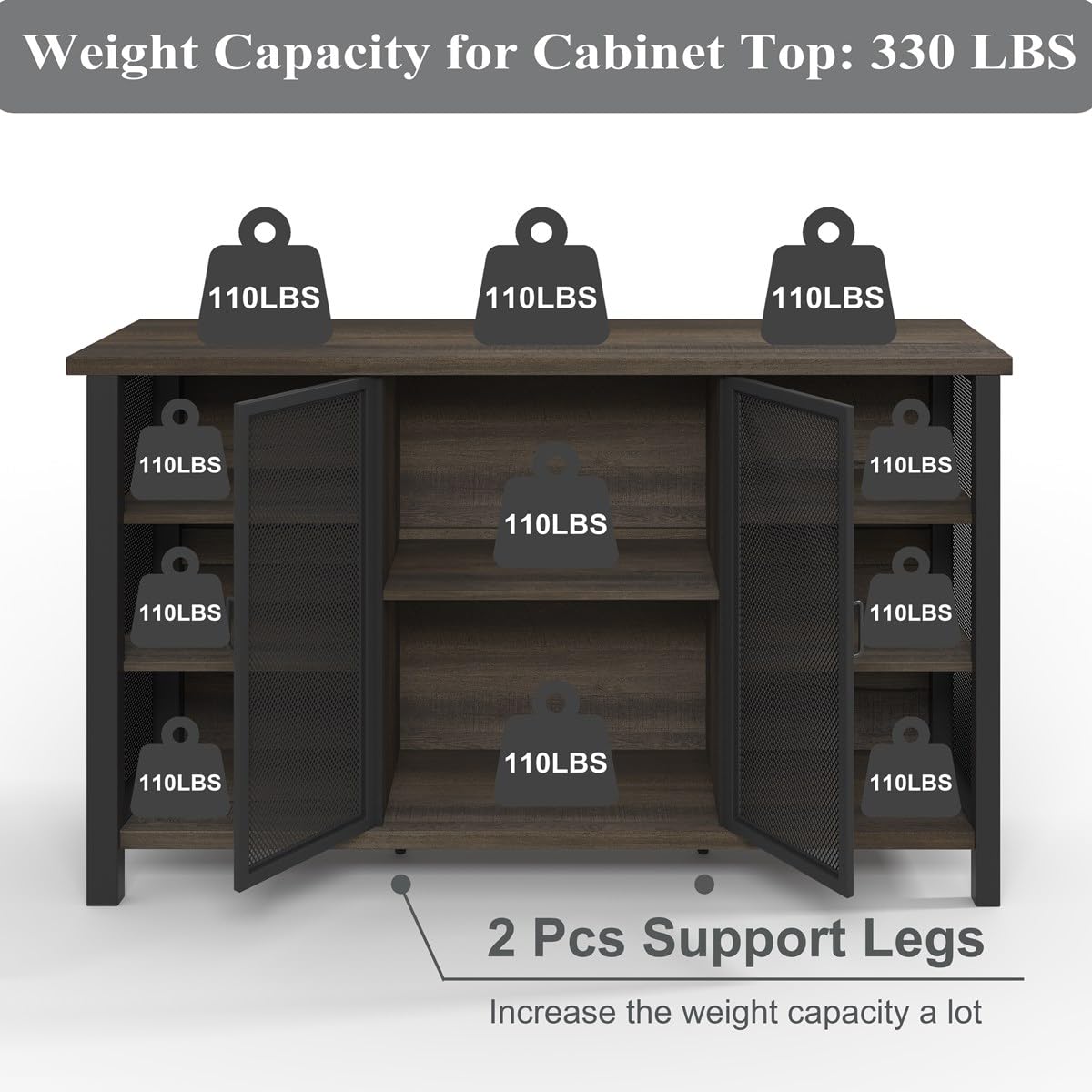 FATORRI Wine Bar Cabinet for Liquor and Glasses, Industrial Coffee Bar Cabinet, Farmhouse Sideboard and Buffet Cabinets with Storage, Wood and Metal Wine Rack (55 Inch, Walnut Brown) FATORRI