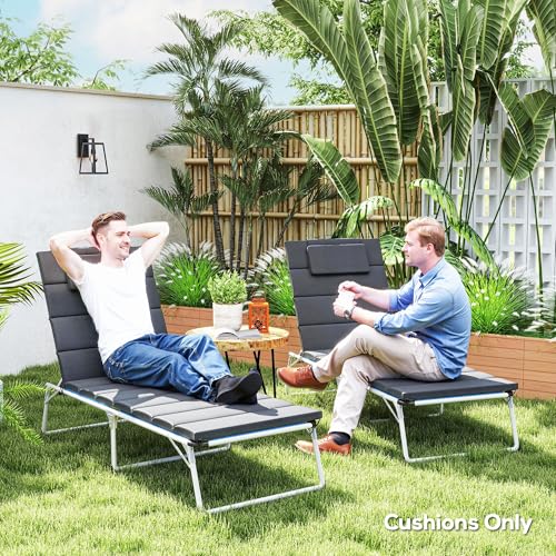Outsunny Outdoor Lounge Chair Cushion Set of 2, 80" x 26" UPF50+ 230gsm Olefin and 25D High-Density Foam, Foldable Patio Chaise Lounge Cushion Set, Fade Resistant for Lawn Pool, Dark Gray