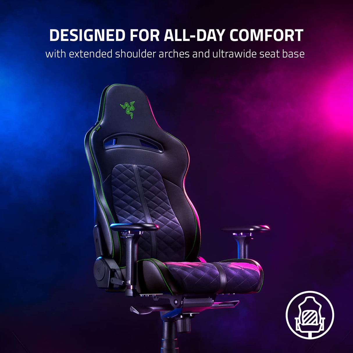 Razer Enki Gaming Chair: All-Day Comfort - Built-in Lumbar Arch - Optimized Cushion Density - Dual-Textured, Eco-Friendly Synthetic Leather - Reactive Seat Tilt & 152-Degree Recline - Black/Green Razer
