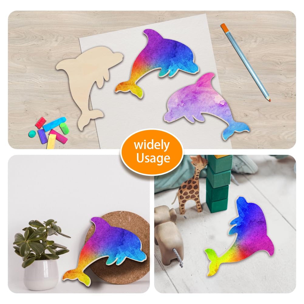 BENECREAT 3Pcs Dolphin Wooden Cutouts, 7.7x7.6inch Unfinished Wooden Sea Animal Cutouts, Wooden Pieces for DIY Summer Beach Decor, Wooden Signs and Handmade Decorations BENECREAT