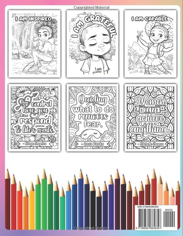 Black Girl Coloring Book With Positive Affirmations, Inspirational Quotes, and Words to feel Empowered, Increase Confidence, and Boost Self Esteem ... and Positive Affirmations for Black Kids) WoodArtSupply