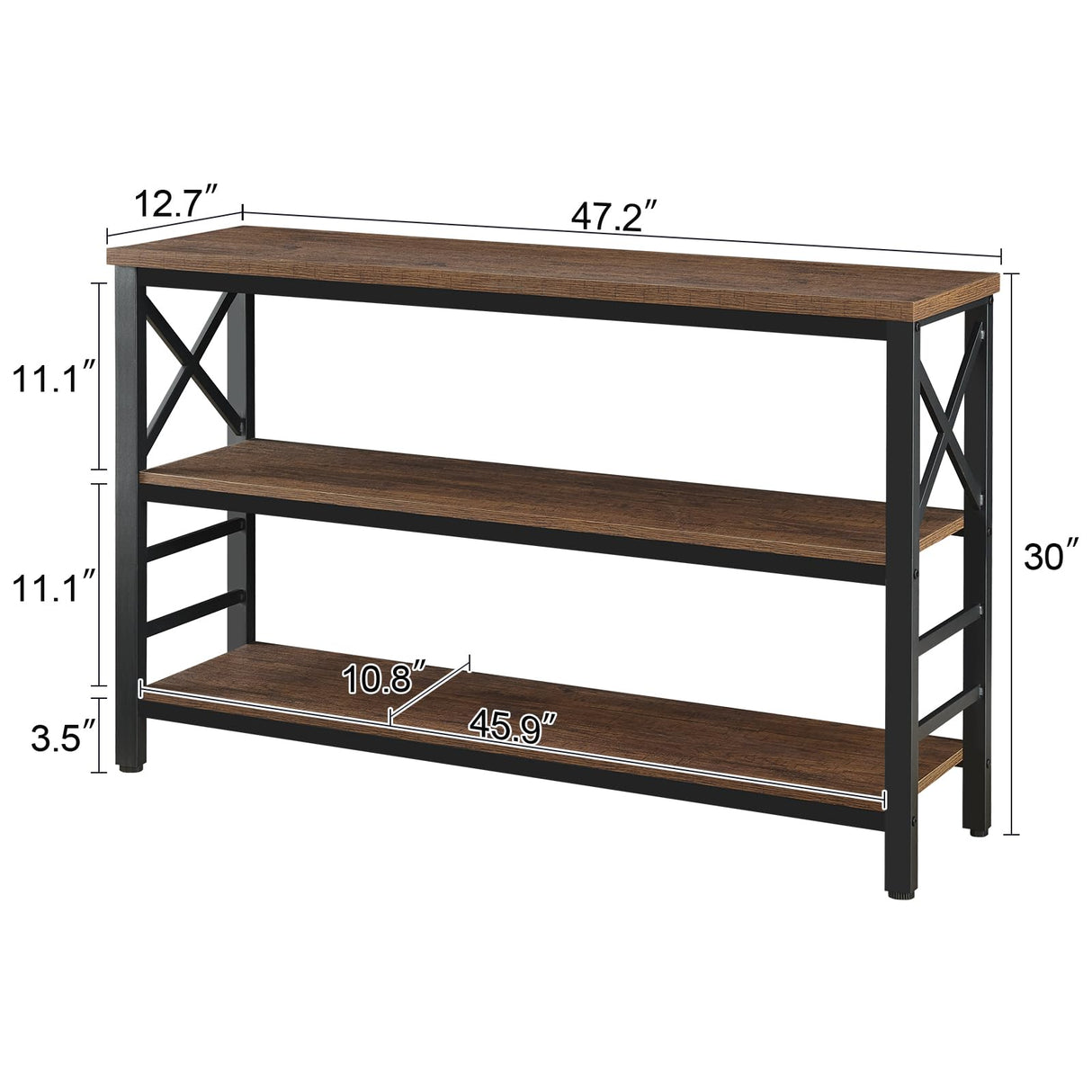 HOMBAZAAR Entryway Console Table,Industrial Console Table with Storage for Entryway,Rustic Sofa Table with 3 Tier Wide Shelf and Metal Frame, Hallway Table for Entryway,Living Room,Brown,47'' HOMBAZAAR