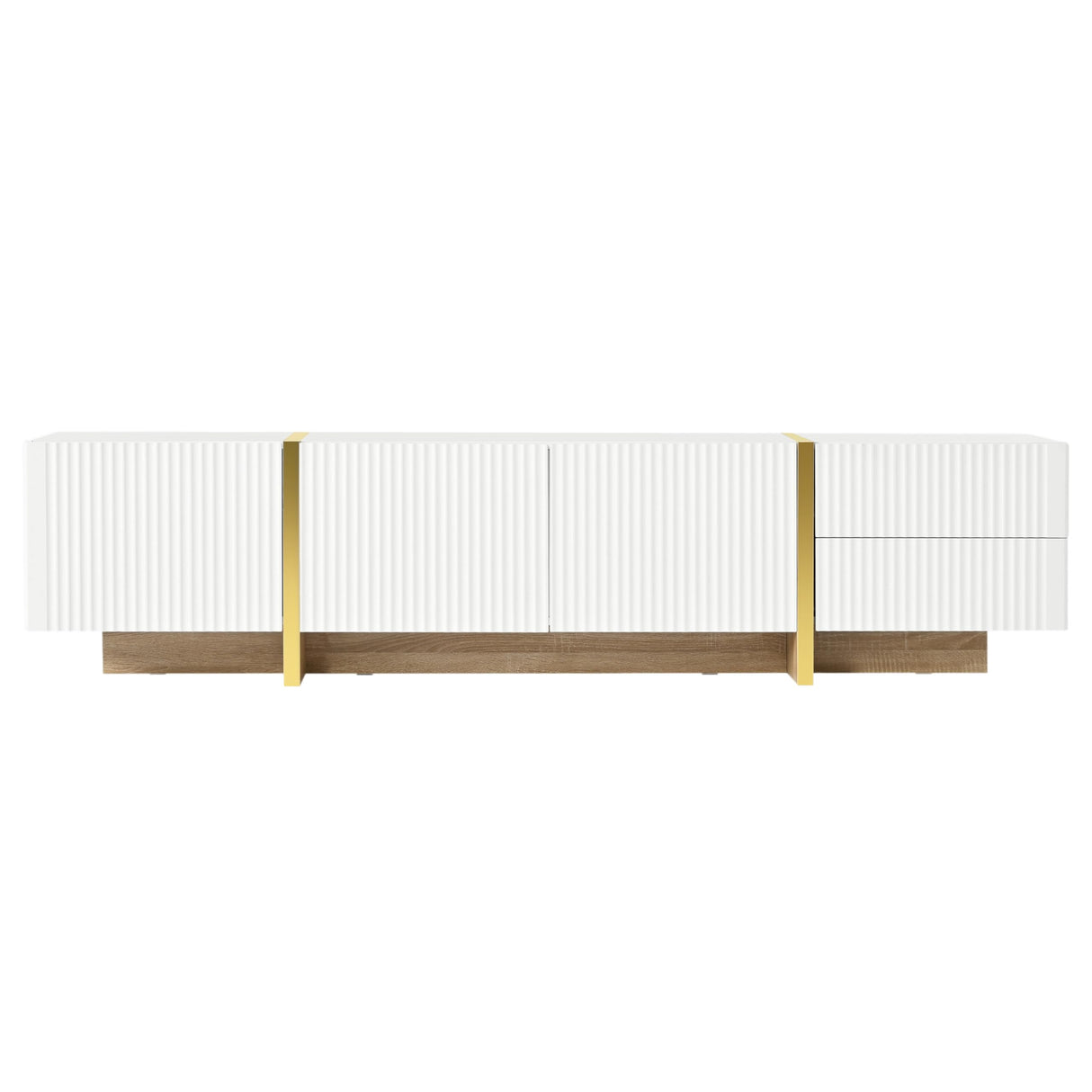 Merax Luxury Fluted TV Stand for Televisions Up to 80'', Modern Entertainment Center with Storage Cabinets & Drawers and Golden Wood Grain Legs, Smooth Media Console, for Living Room, White Merax