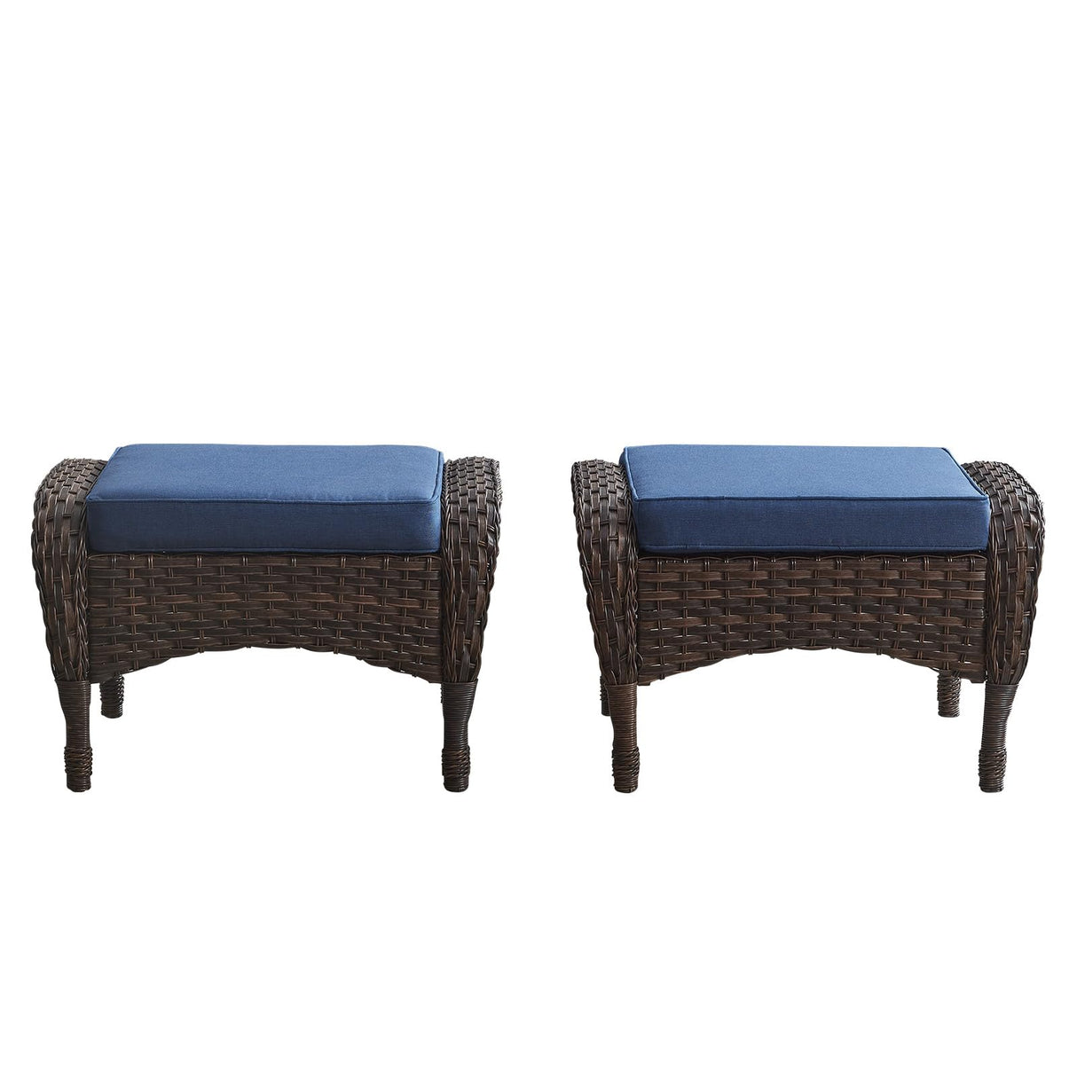 Belord Outdoor Ottomans for Patio Foot Rest - 25 Inch PE Wicker Foot Stool Set of 2 with Removable Cushions for Patio Furniture Sets,All Weather Rattan Ottoman for Balcony Deck Backyard Brown Belord