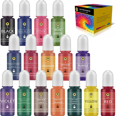Beesworks Candle Dyes | 16 Colors Liquid Dyes for DIY Candle Making | 16 Bottles Liquid Candle Dyes Each 0.35oz/10ml