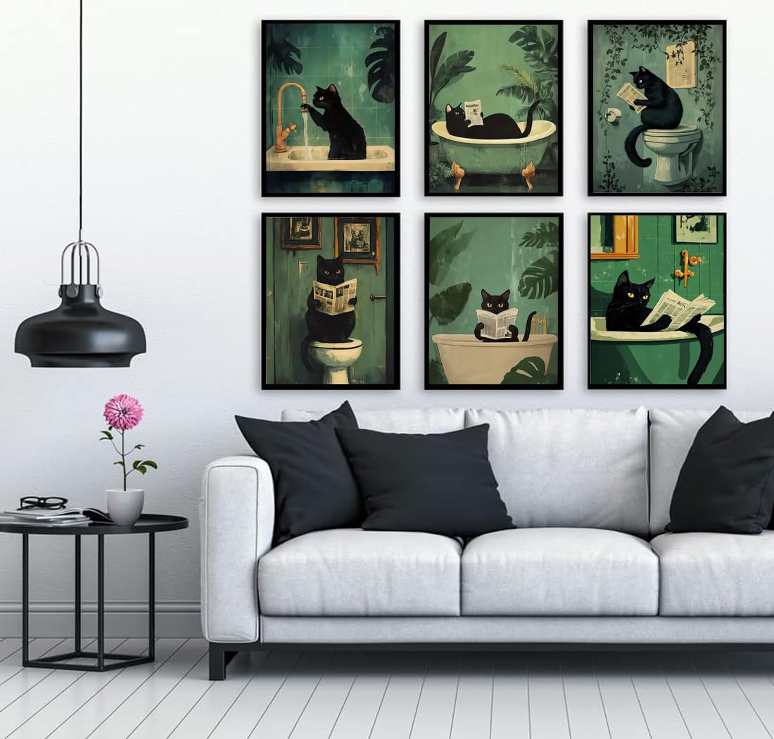 MjhRcll 6 Pack Paint by Numbers for Adults Beginner, Black Cat Paint by Number Kits on Canvas, Funny Animals DIY Acrylic Painting by Number for Home Bathroom Decor 12X16 Inch(Without Frame) MjhRcll