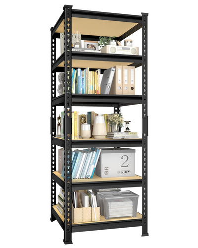 PrimeZone 6-Tier Adjustable Tall Book Shelf - Narrow Bookcase for Small Space, Open Wooden Bookshelf, Display Square Shelf for Living Room, Bedroom, Sturdy, Office, 16" W x 16" D x 72" H, Black