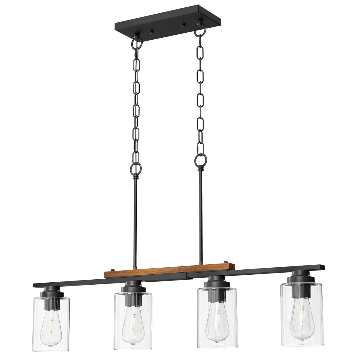 VONLUCE Dining Room Light Fixture Over Table, 4-Light Kitchen Island Lighting with Glass Shade and Adjustable Rods, Farmhouse Linear Chandelier Pendant Light for Kitchen Living Room, Matte Black VONLUCE