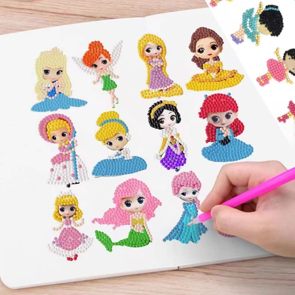 FONYANE Diamond Art Kits for Kids, Arts and Crafts for Kids Ages 4-8,Craft Kits for Ages 8-12, Mosaics Bead Art,Painting Kits,24PCS Princess Gem Art Kits Best Gifts for Grils Boy Birthday FONYANE