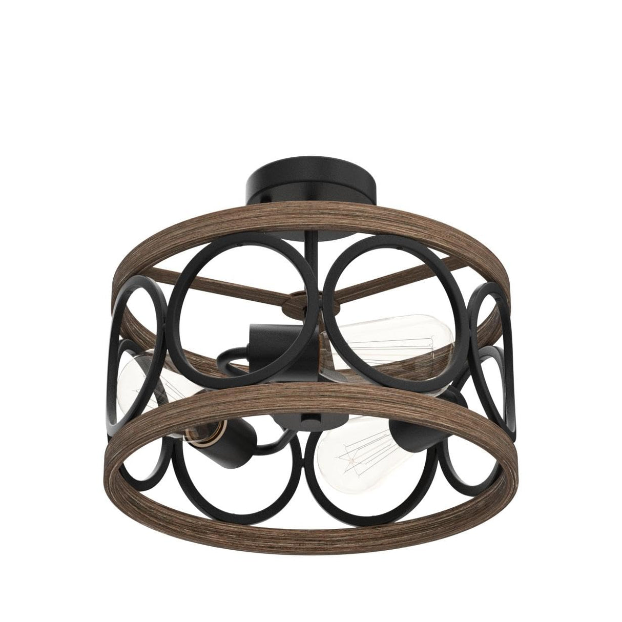 MEIXISUE Semi Flush Mount Modern Farmhouse Ceiling Light Fixtures,3-Lights Black and Retro Wood Finish,Drum Shade Rustic Light Fixtures for Entryway Hallway Foyer Kitchen Dining Room Bedroom MEIXISUE