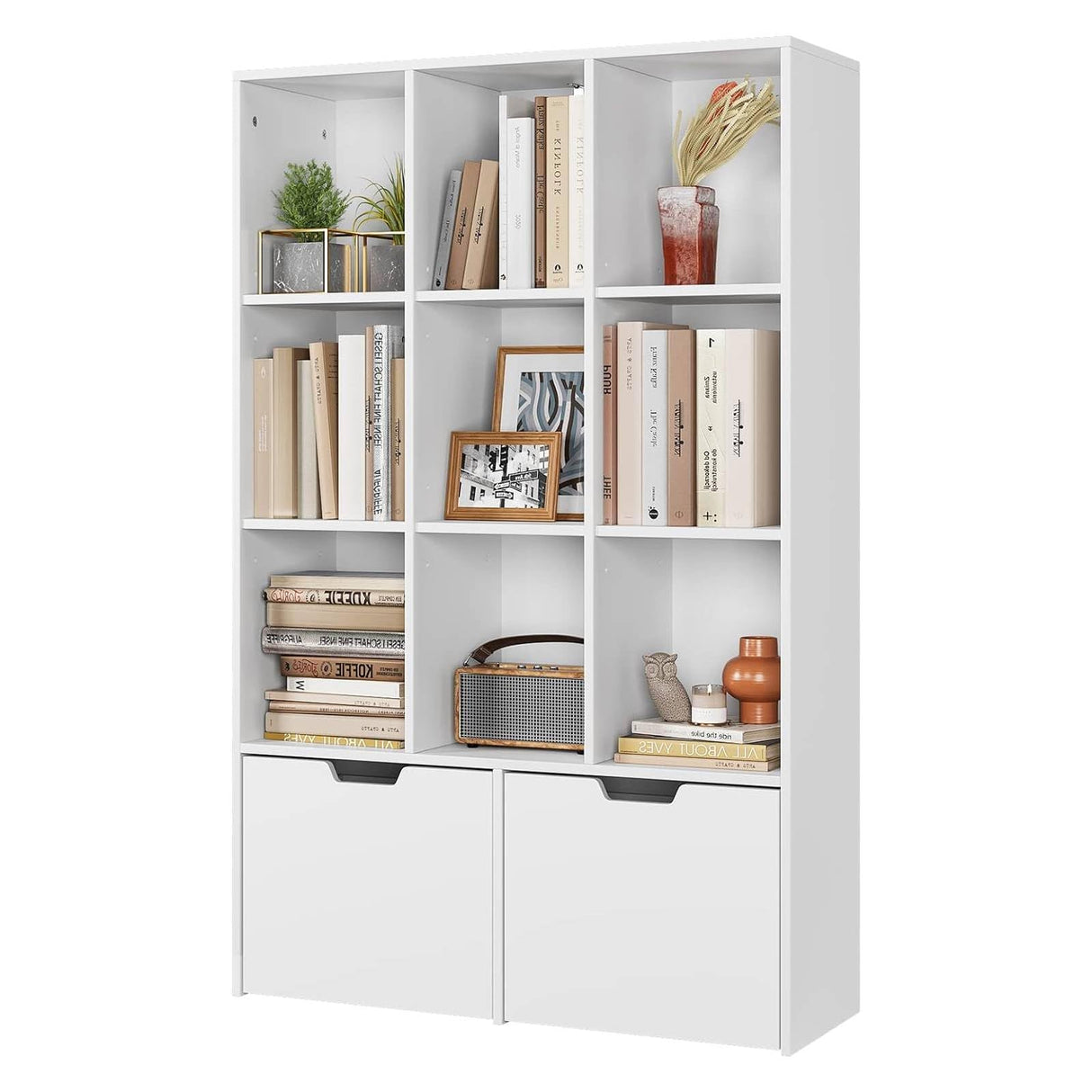 Modern White Bookshelf with Drawers and 9 Cubes by IDEALHOUSE, Versatile Storage Organizer for Home and Office IDEALHOUSE