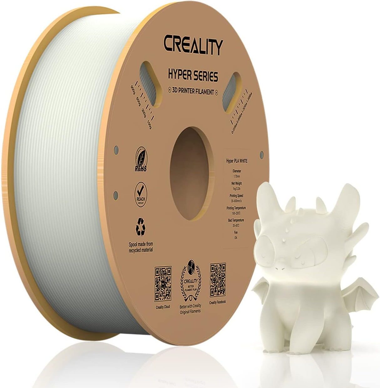 Official Creality Hyper PLA Filament 1.75mm, High Speed PLA 30-600mm/s 3D Printer Filament, Dimensional Accuracy +/-0.02mm, Fit Most FDM 3D Printers,1KG(2.2lbs) Spool White Creality