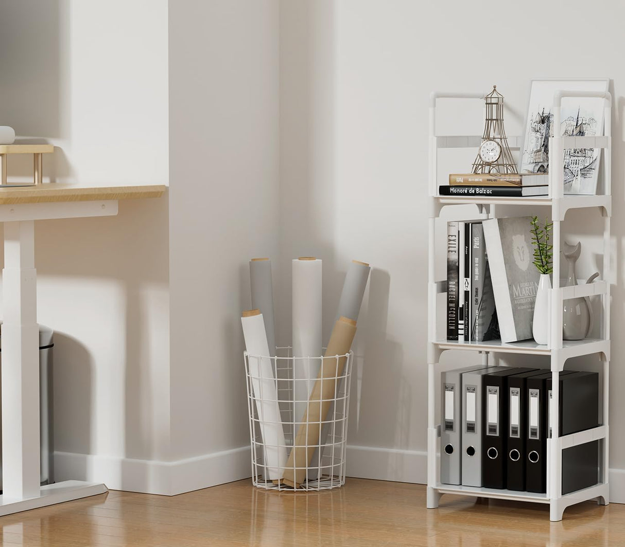 FIDUCIAL HOME 3 Tiers Small Bookshelf Book Shelf White Kids Bookcase Mini Short Book Rack Storage Organizer Easy Assemble, Sturdy FIDUCIAL HOME
