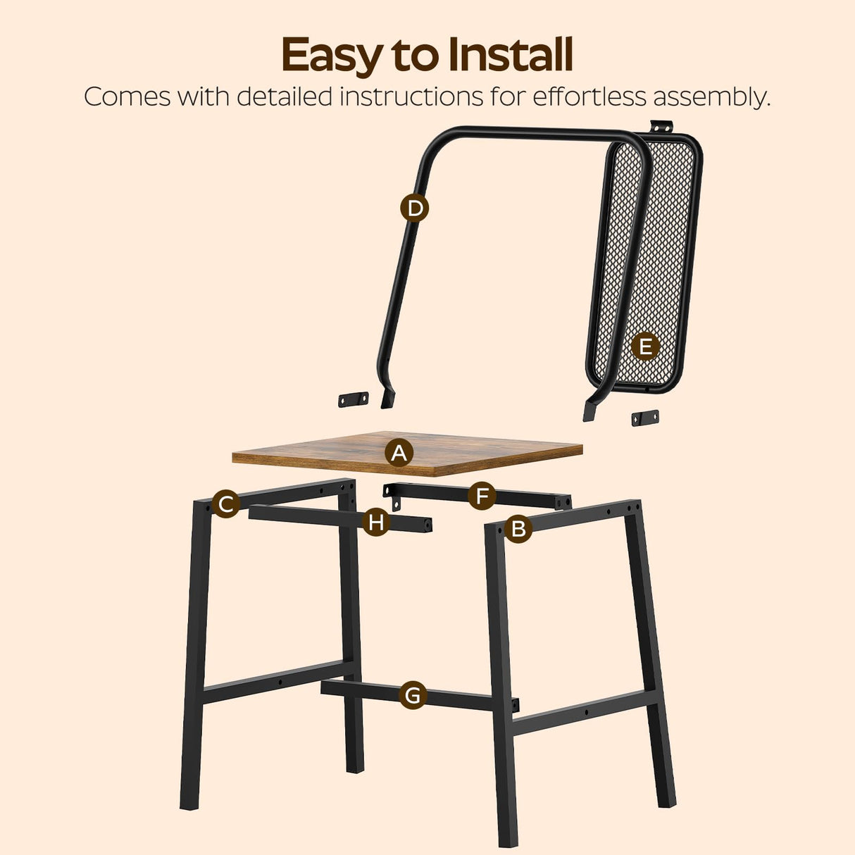 YATINEY Dining Chairs Set of 4, Wooden Kitchen Chairs, Farmhouse Dining Chairs with Back Support, for Living Room, Kitchen, Rustic Brown and Black CY01L4BRN1 YATINEY