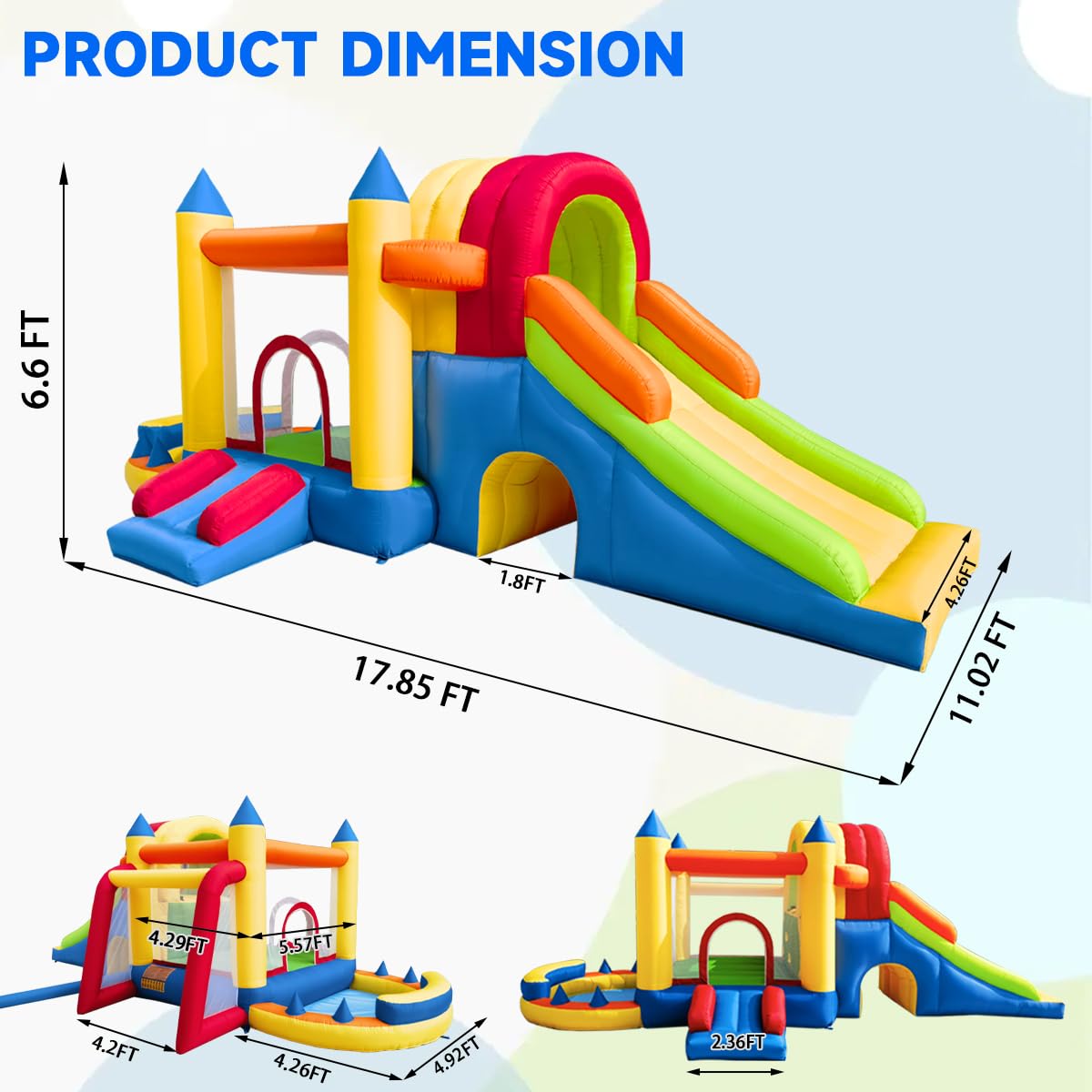 Hongcoral Inflatable Bounce House, 8 in 1 Large Bounce Castle with Blower for Kids and Toddlers, Outdoor Indoor Backyard Inflatable Bouncers with Two Slides Hongcoral
