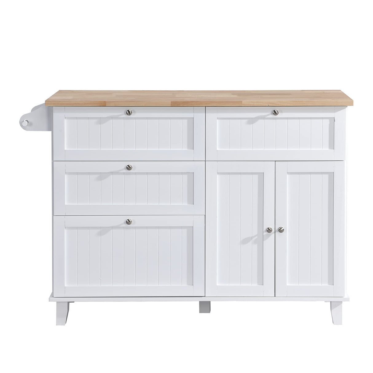 Merax Kitchen Island Set with 2 Stools, Solid Wood Dining Table with Drop Leaf Design, Storage Cabinet, Drawers and Towel Rack, 50.3" x 29.5", White Merax