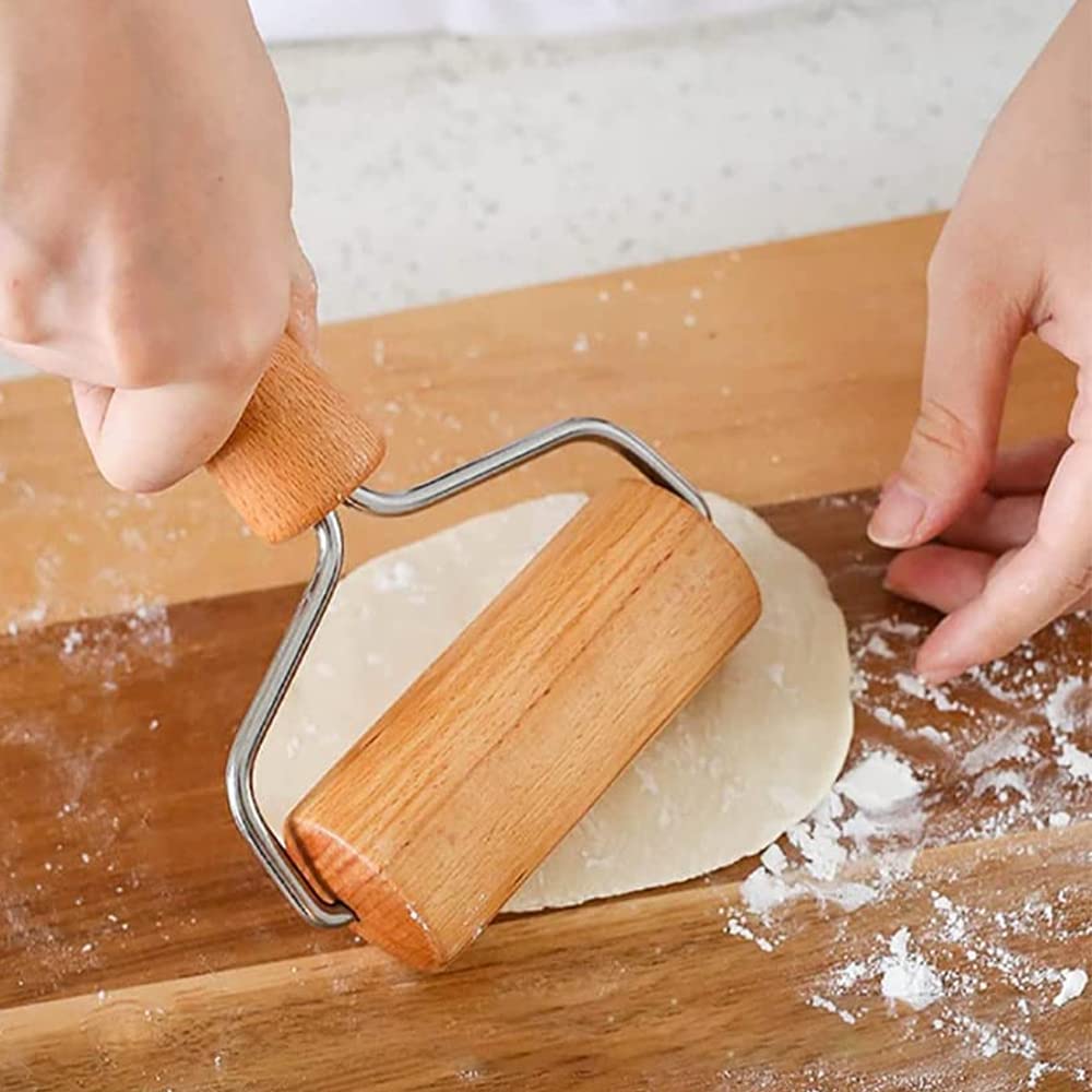 Watris Veiyi Small Rolling Pin, Wooden Dough Roller, Non-Stick Pizza Roller, Dough Baker Roller Set for Home Kitchen Baking Cooking(9.5cm/3.74in) Watris Veiyi