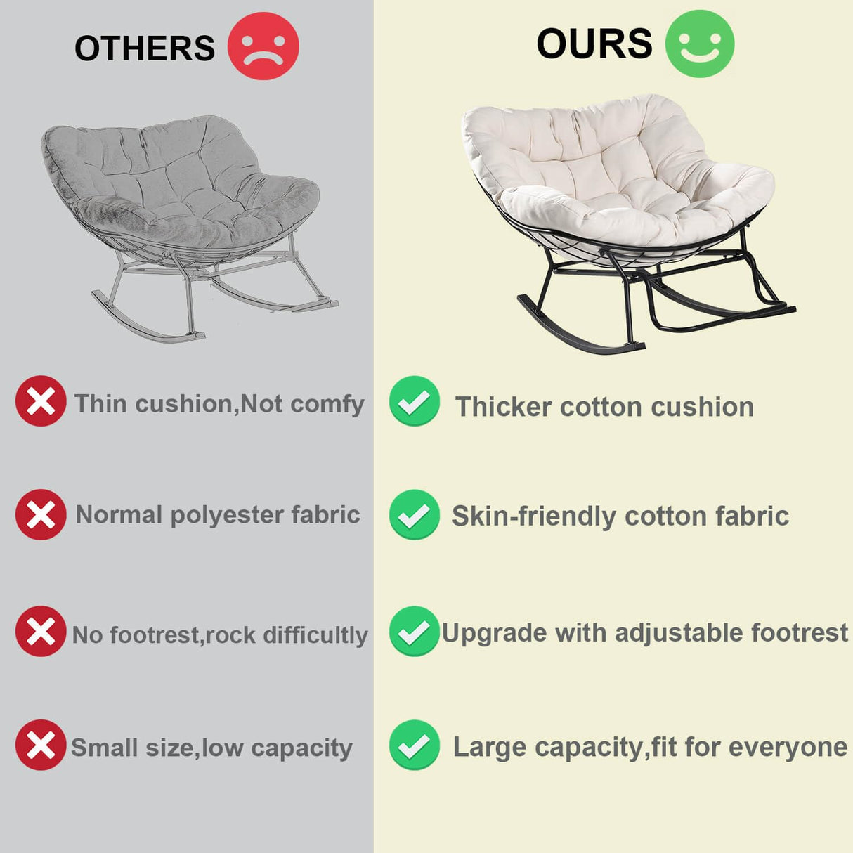 Rocking Chair Nursery, Ergonomic Papasan Chair with Soft Thick Cotton Cushion, Comfy Sofa Recliner Egg Chair for Living Room, Bedroom, Reading Room, Lounge Amarfly