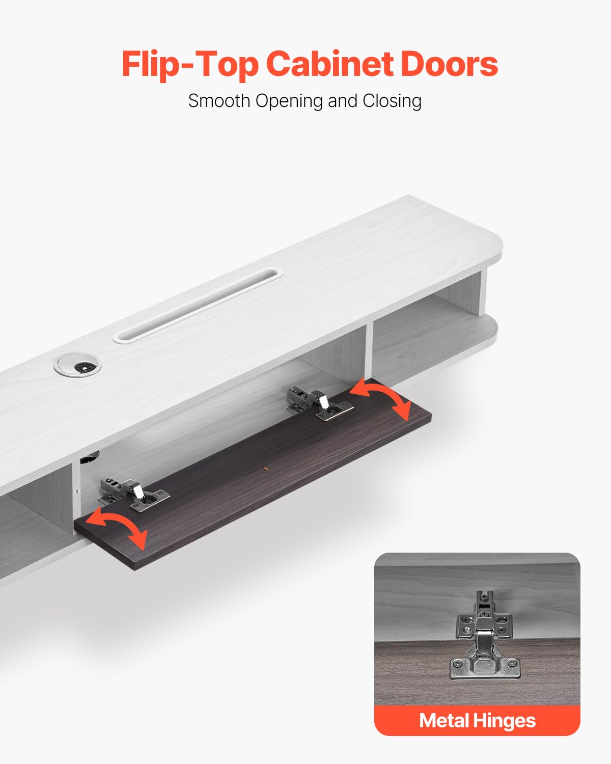 VEVOR Floating TV Stand, 47 in Wall Mount Entertainment Center with Cable Hole, Modern Floating TV Shelf with Storage Cabinet, Particle Board Console for DVD Player, Cable Box, Game Console, White VEVOR