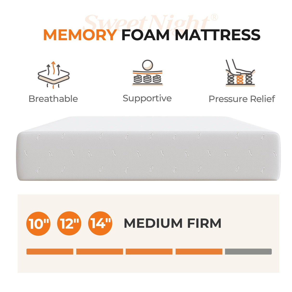 Sweetnight 12 Inch Queen Mattress in a Box for Comfort Sleep & Pressure Relief, CertiPUR-US Certified Queen Size Mattresses Medium Firm Memory Foam for Back Pain Sweetnight