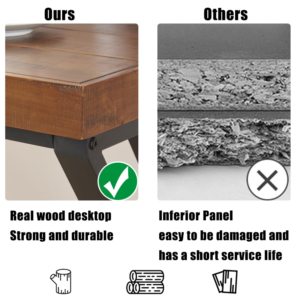 FurniChoi Solid Wood Computer Desk, Modern Real Wood Home Office Desk, Long Rustic Farmhouse Natural Wood Writing Desk, Executive Workstation PC Desk Table for Living Room Bedroom, Brown, 55 inch FurniChoi