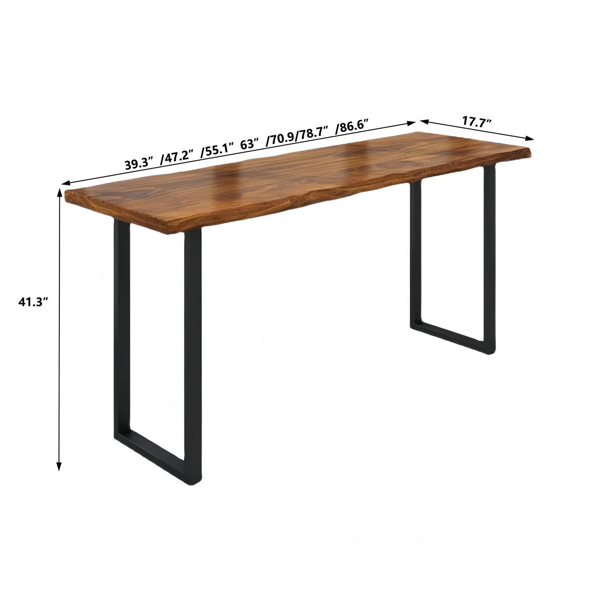 AUQMTAIN Farmhouse Bar Table, Live Edge Solid Wood Bar Height Pub Table, Industrial Rectangular High Top Kitchen & Dining Tables with Sturdy Metal Legs-Table Only (39.3" L x 17.7" W x 41.3" H) AUQMTAIN