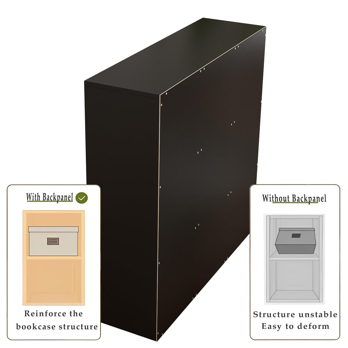 OSCHF Modern 9-Cube Wooden Storage Shelf - Stylish Black 3-Tier Bookcase for Home and Office OSCHF