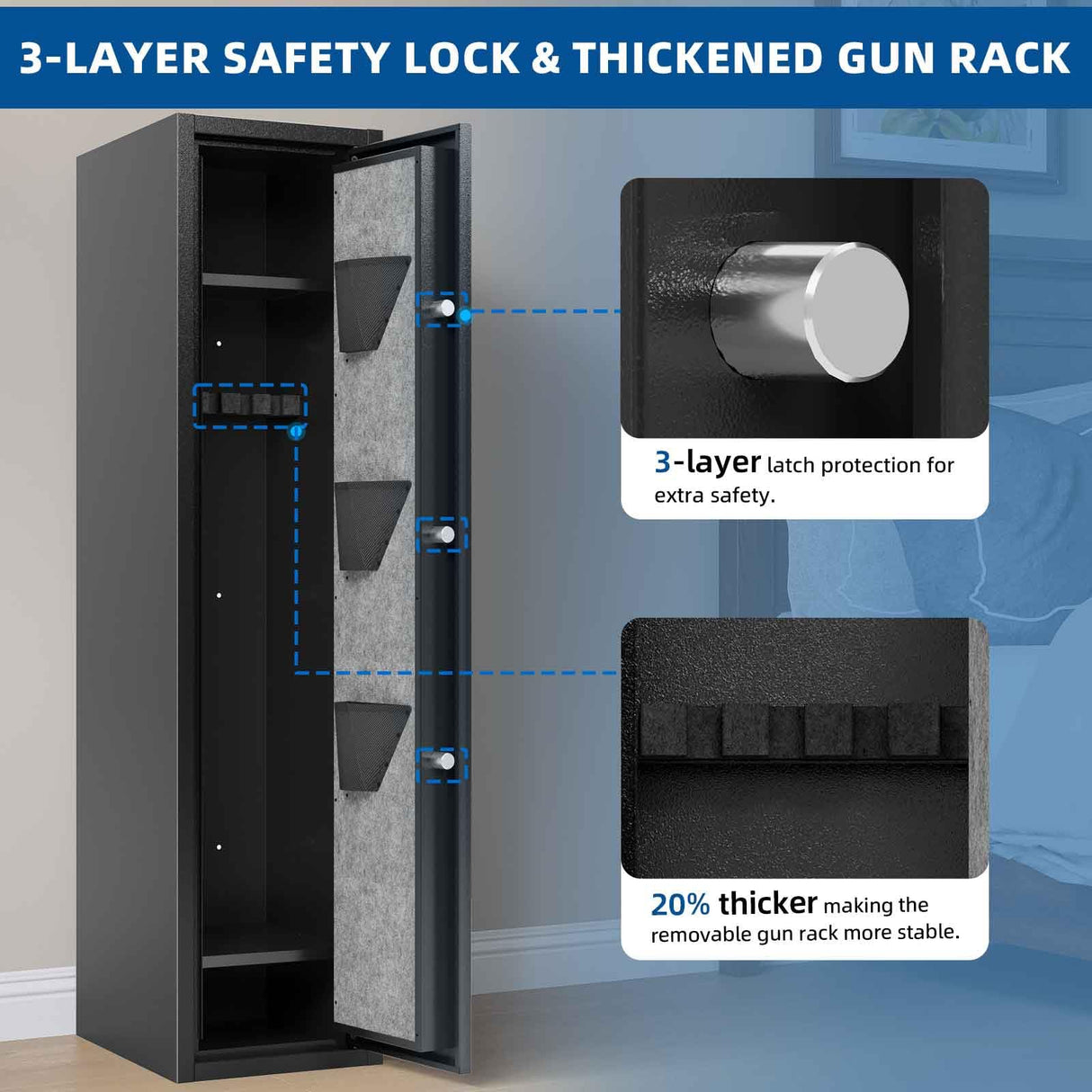 KAER 6 Gun Safe for Rifles and Pistols, Large Gunsafe Cabinet Rifle Safe Assembled Gun Safes for Home Rifles and Shotguns with Upgraded Digital Keypad Key Lock LED Light Removable Shelves Gun Racks KAER