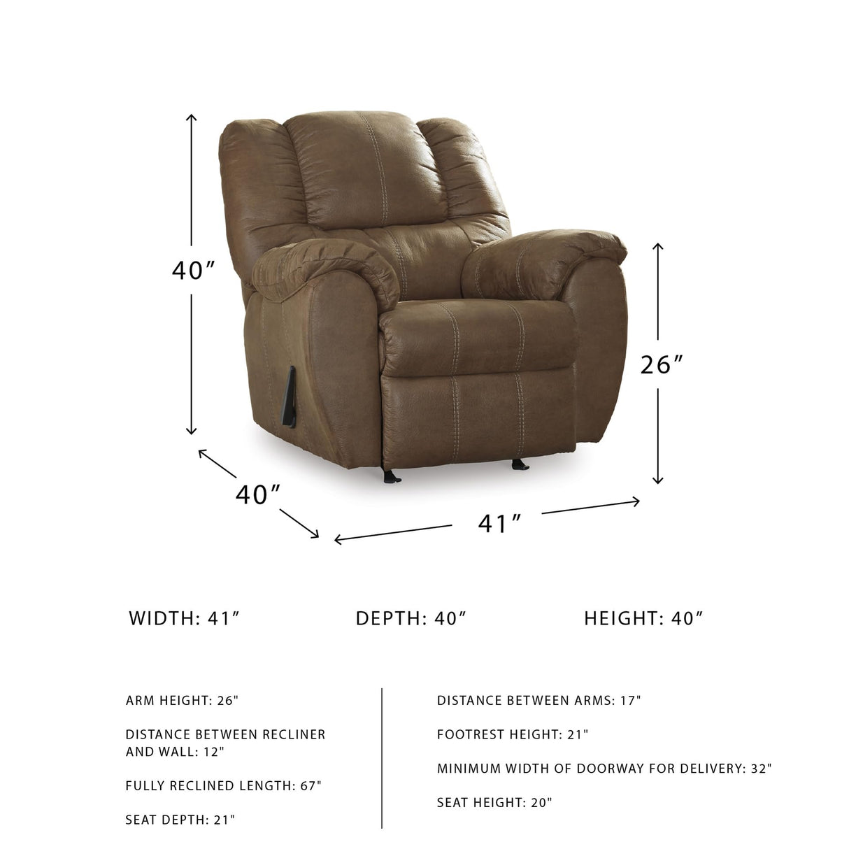Signature Design by Ashley McGann Faux Leather Oversized Manual Rocker Recliner, Light Brown Signature Design by Ashley