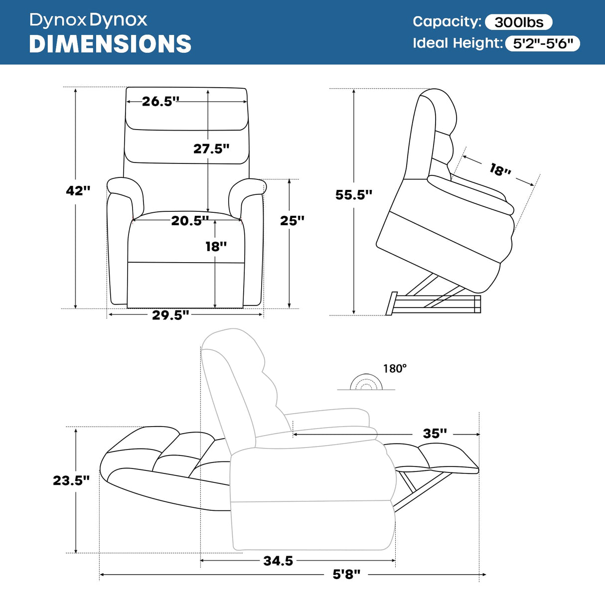 DYNOX 300 LBS Power Lift Recliner Chair for Elderly, Small Size Dual Motor Lay Flat Infinite Positions Recliner with Heat, Massage & USB Charging Port (9188S,Faux Leather,Cream White) DYNOX