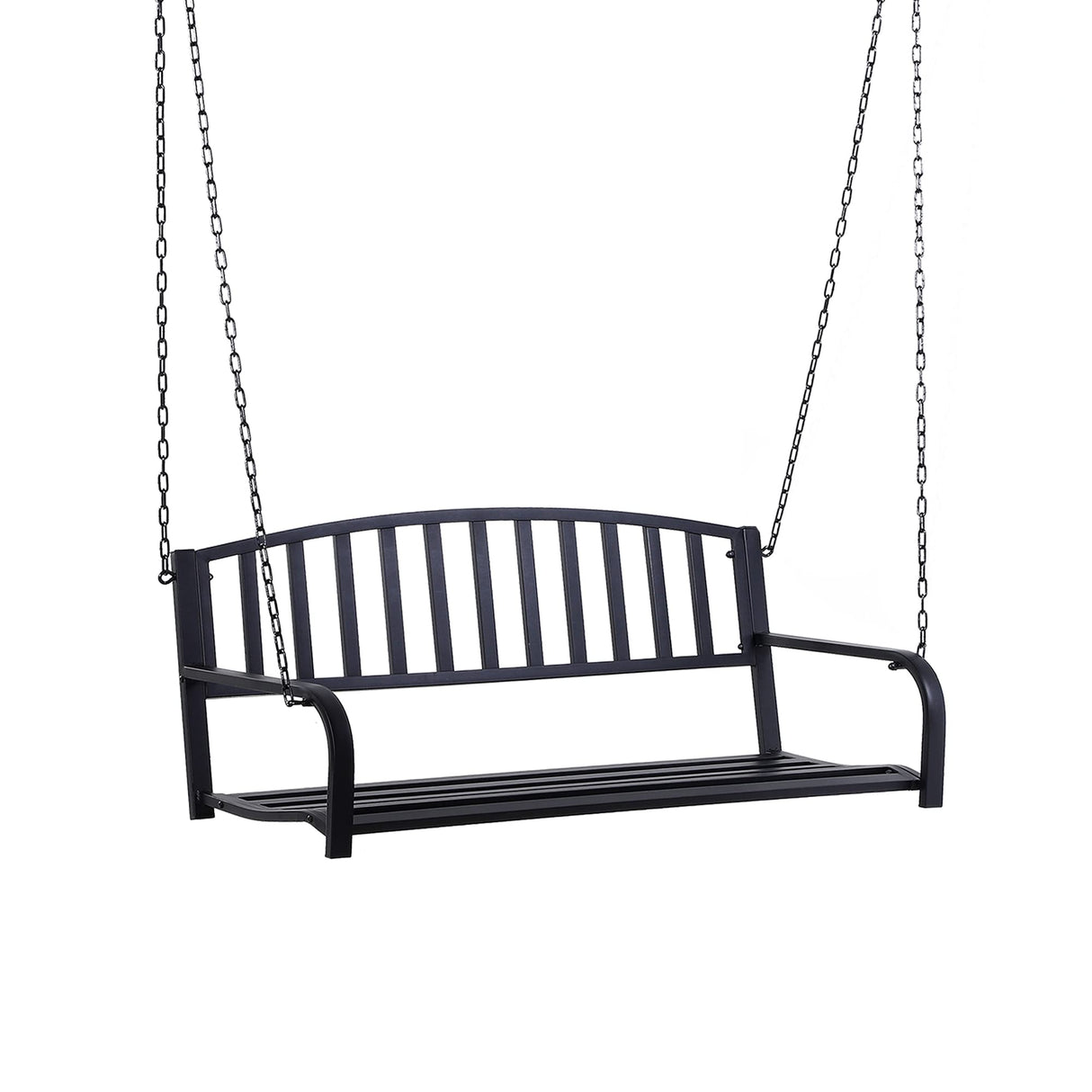 Outsunny 2 Person Front Porch Swing Patio Swing Bench, Outdoor Steel Swing Chair with Sturdy Chains, for Backyard, Deck, 528 lb Weight Capacity, Black Outsunny