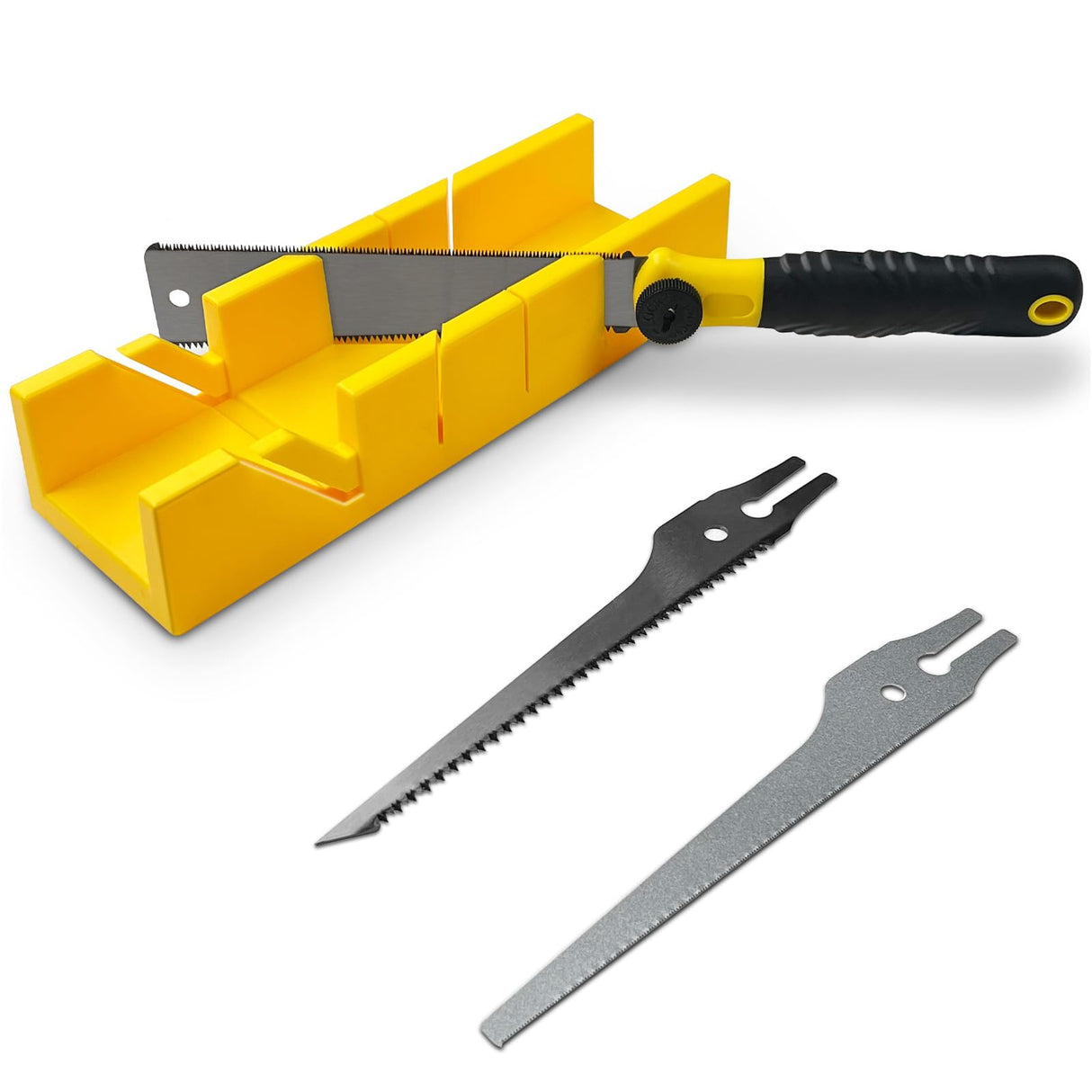 Konvixon 4-Piece Miter Box and Saw Set, 12-Inch Mitre Box with 3 Mitre Saws for Precise Miter and Bevel Cuts, Miter Box with Saw Included for Woodworking, Crafting and Carpentry Konvixon