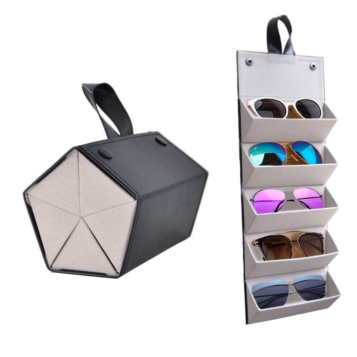 Kenpal Sunglasses Storage Organizer Holder Foldable Travel Case with 5 Slot Compartments for Multiple Glasses (Black) Kenpal