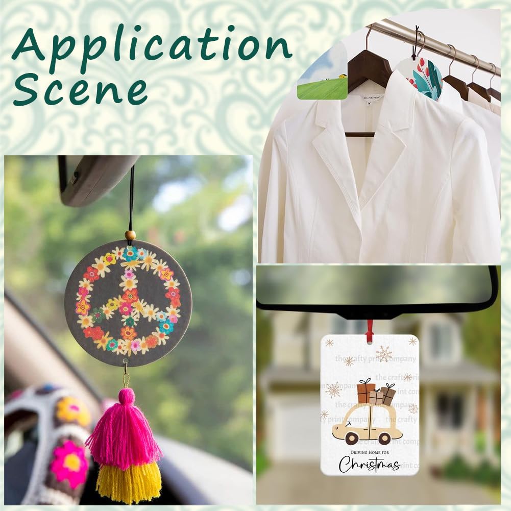 SOFPLATE 40Pcs Sublimation Air Freshener Blanks Car Scented Sublimation Blanks Products Accessories Arch Rectangle Round Felt Heat Tranfer Printing with 40pcs Tassels Bags Cord for Home Hanging Decor SOFPLATE